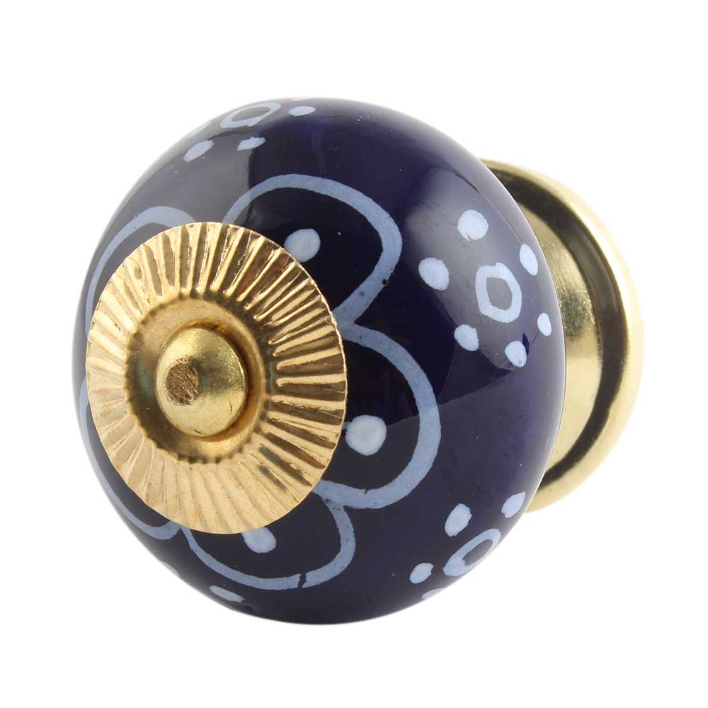 Navy Blue Floral Ceramic Knob